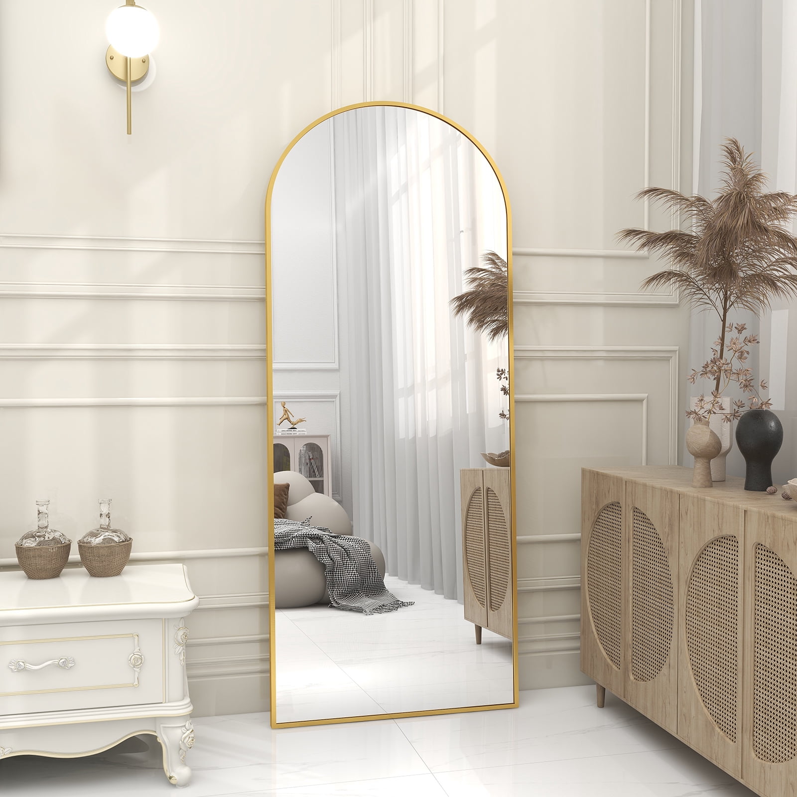 Mirrosa 30.1"x71" Arched Full Length Mirror with Stand Standing Mirror,Gold
