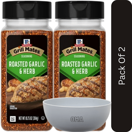 McCormick Grill Mates Roasted Garlic & Herb Seasoning, 10.75 oz-2pk, With Olive White Bowl By OMA
