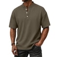 thumbnail image 2 of Dresfit Henley Shirts Men Waffle Short Sleeve Knitted Shirt 2026 Summer Basic Workout Shirt Solid Loose Fit Big and Tall Tees Light Brown 2XL, 2 of 9