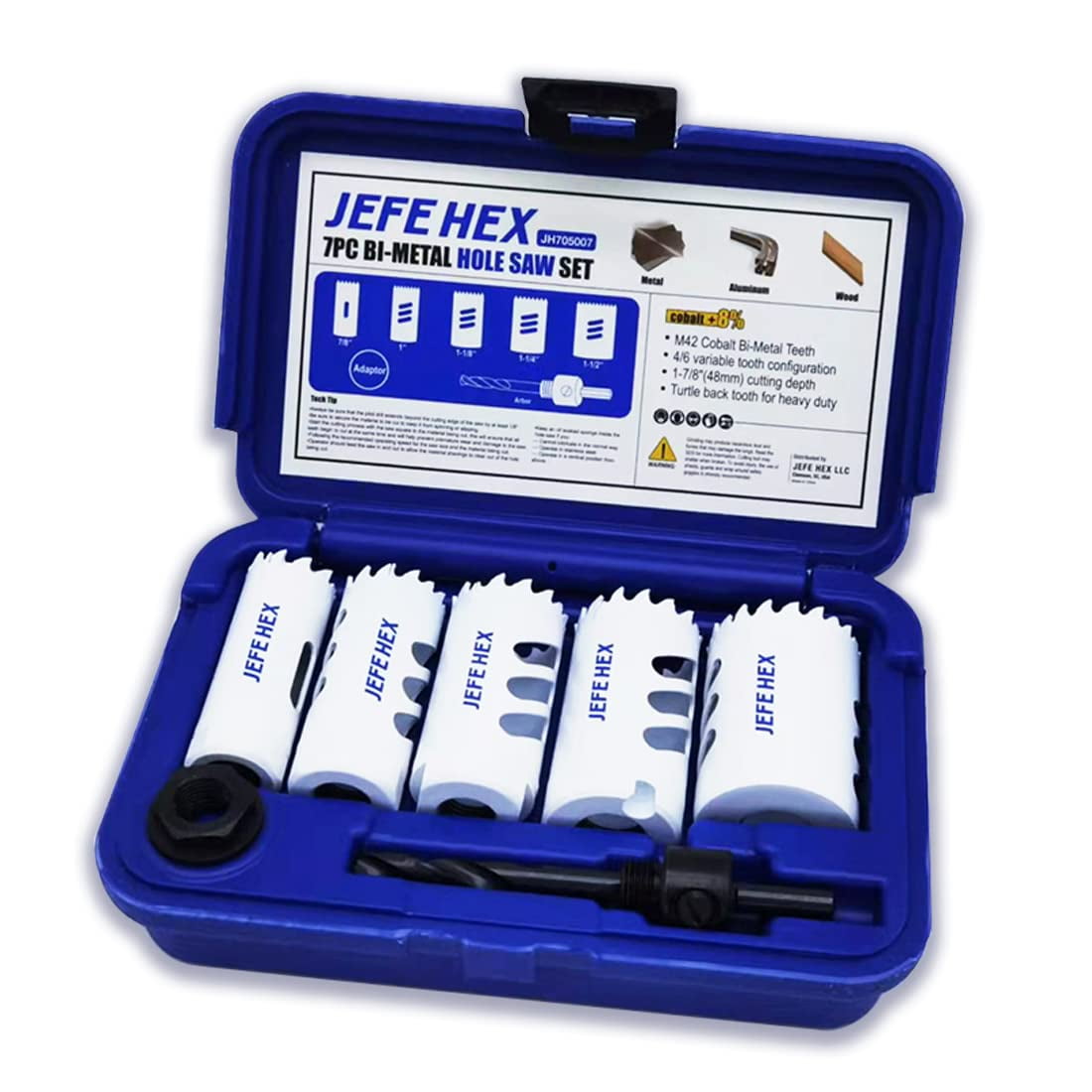 JEFE HEX BiMetal Hole Saw Kit, 7Piece Hole Saw Set