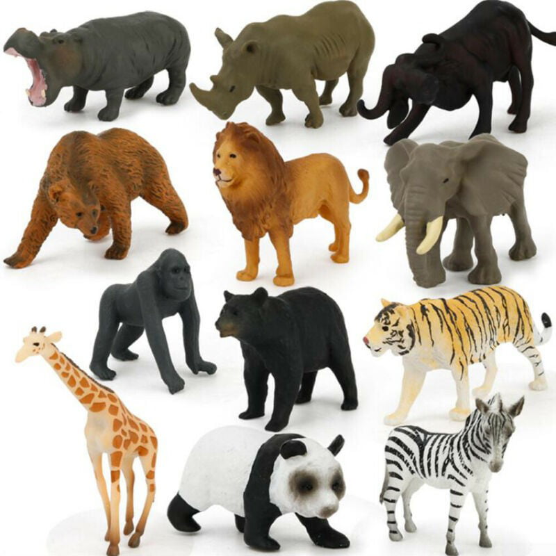 6PCS Plastic Zoo Animal Figure Tiger Leopard Monkey Elephant Kids Toy GiftJC 