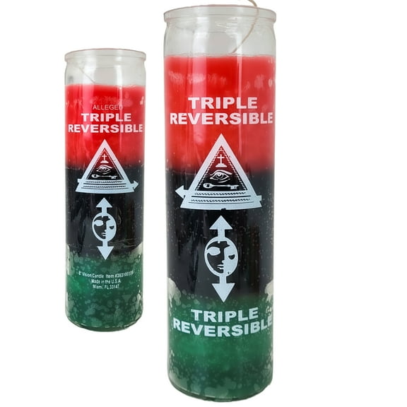 7 Day Candle Triple Reversible - Alleged Red Black Green Glass Jar Candle