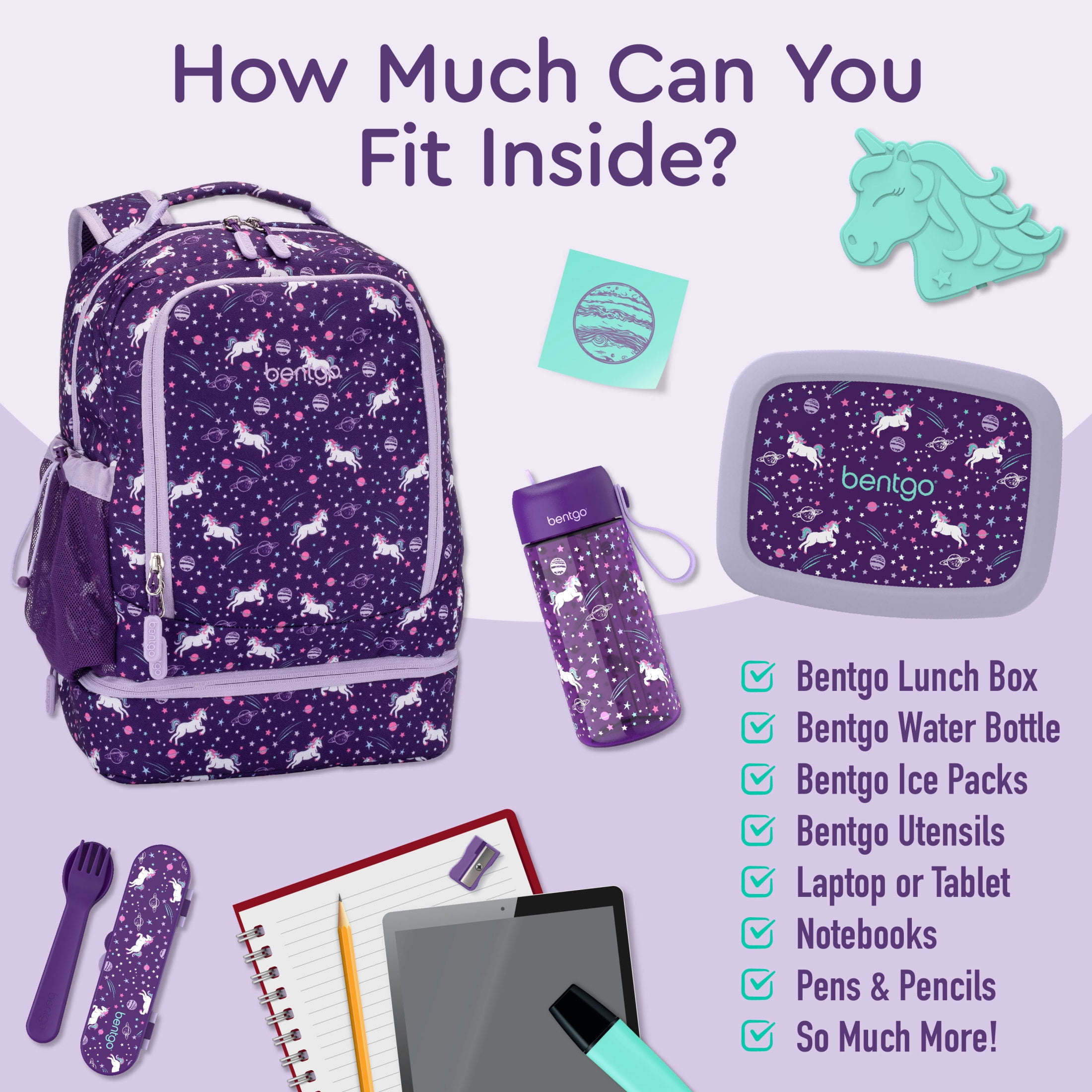 bentgo Kids Prints Unicorn Backpack w/ Lunch Box Purple (BGBKPAK-UNI)