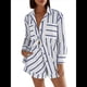 thumbnail image 2 of Conjuntos de Dos Piezas A Rayas para Mujer: Camisas Abotonadas y Pantalones Cortos, Conjuntos de Estar por Casa A Juego. Azul Oscuro M, 2 of 6