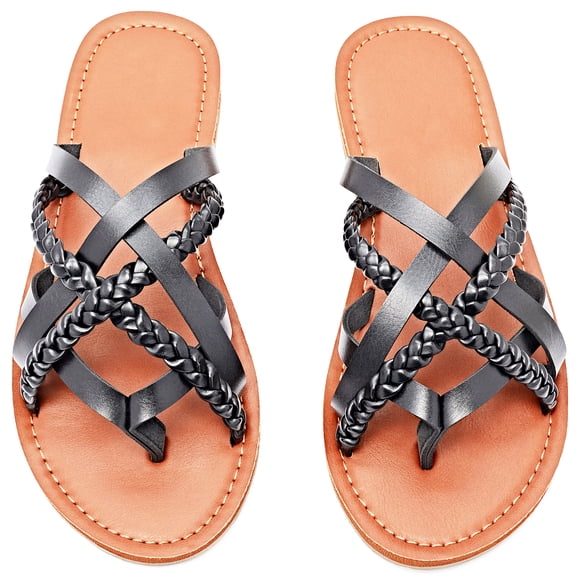 Ataiwee Women's Flat Slide Sandals - Casual Comfort Braided Multiple Cross Pinstripe Flat Summer Sandals.