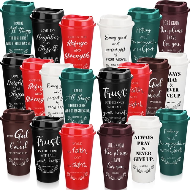 Tazas de café Skylety Christian de 16 onzas reutilizables con tapas x40