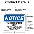 thumbnail image 2 of (2 Pack) Emergency Exit Only Audible Alarm Will Sound OSHA Notice Sign 7 Inch X 5 Inch Vinyl Label Decal Sticker Weather Resistant, UV Protected for Workplace, Business, and, 2 of 7