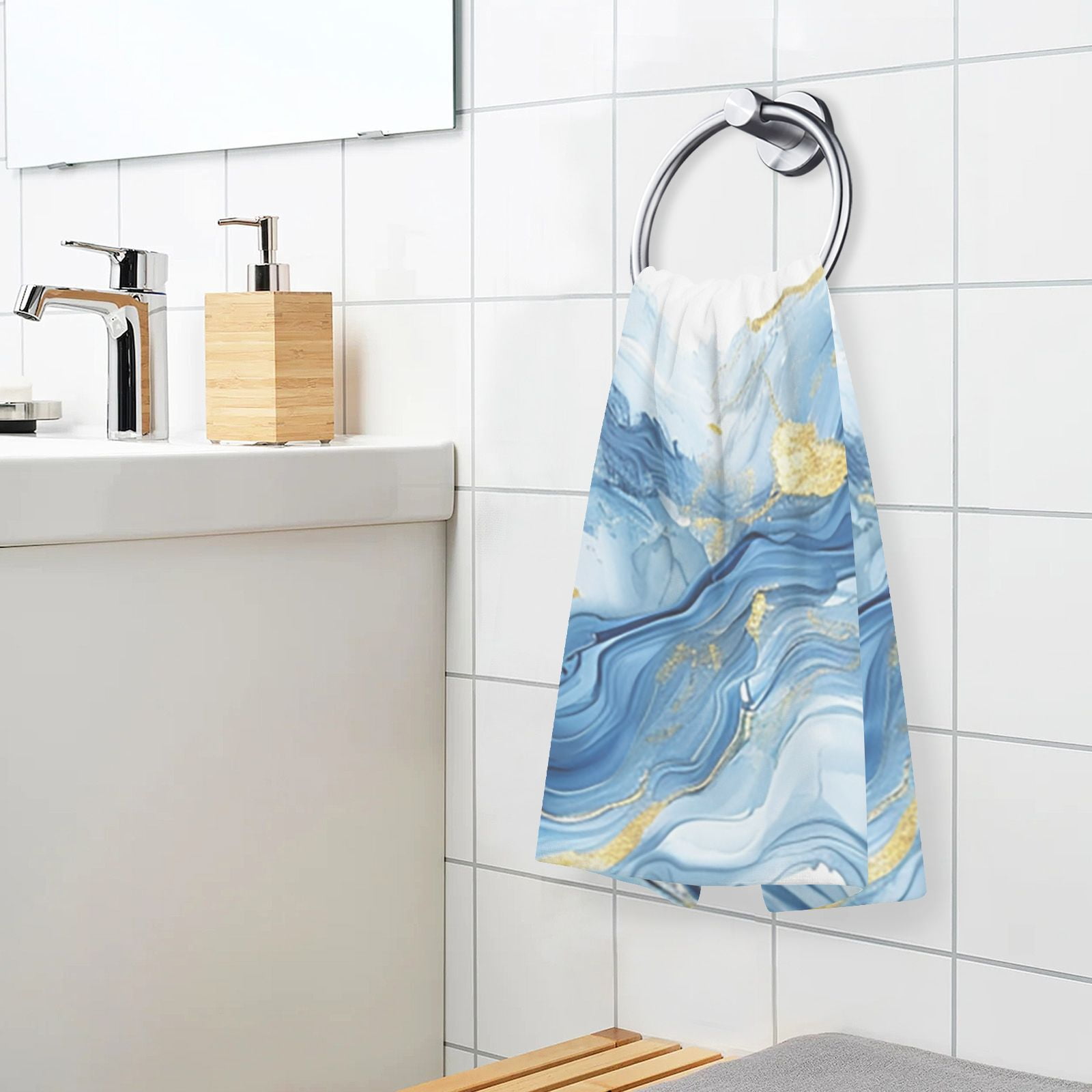 Blue Gold Agate Hand Towel Bath Towels Face Towels Cotton Absorbent for Home Hotel Spa Swimming Yoga Sports Decorative Towel Set of 2