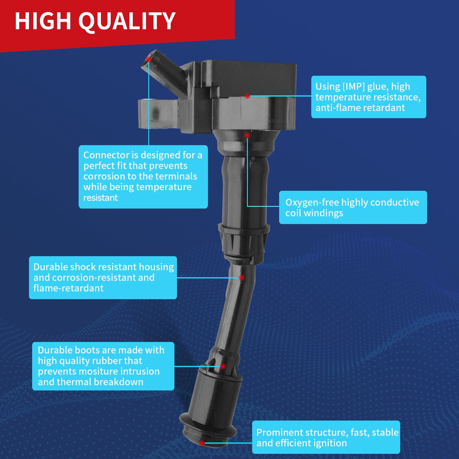 DrCax OEM Ignition Coil UF735 DS7Z-12029-B Compatible with Ford 2014 2015 2016 2017 2018 2019 Fusion and Escape Replaces C1848 DG552 DG554 GN10645 1.5L L4 - 1 Pack