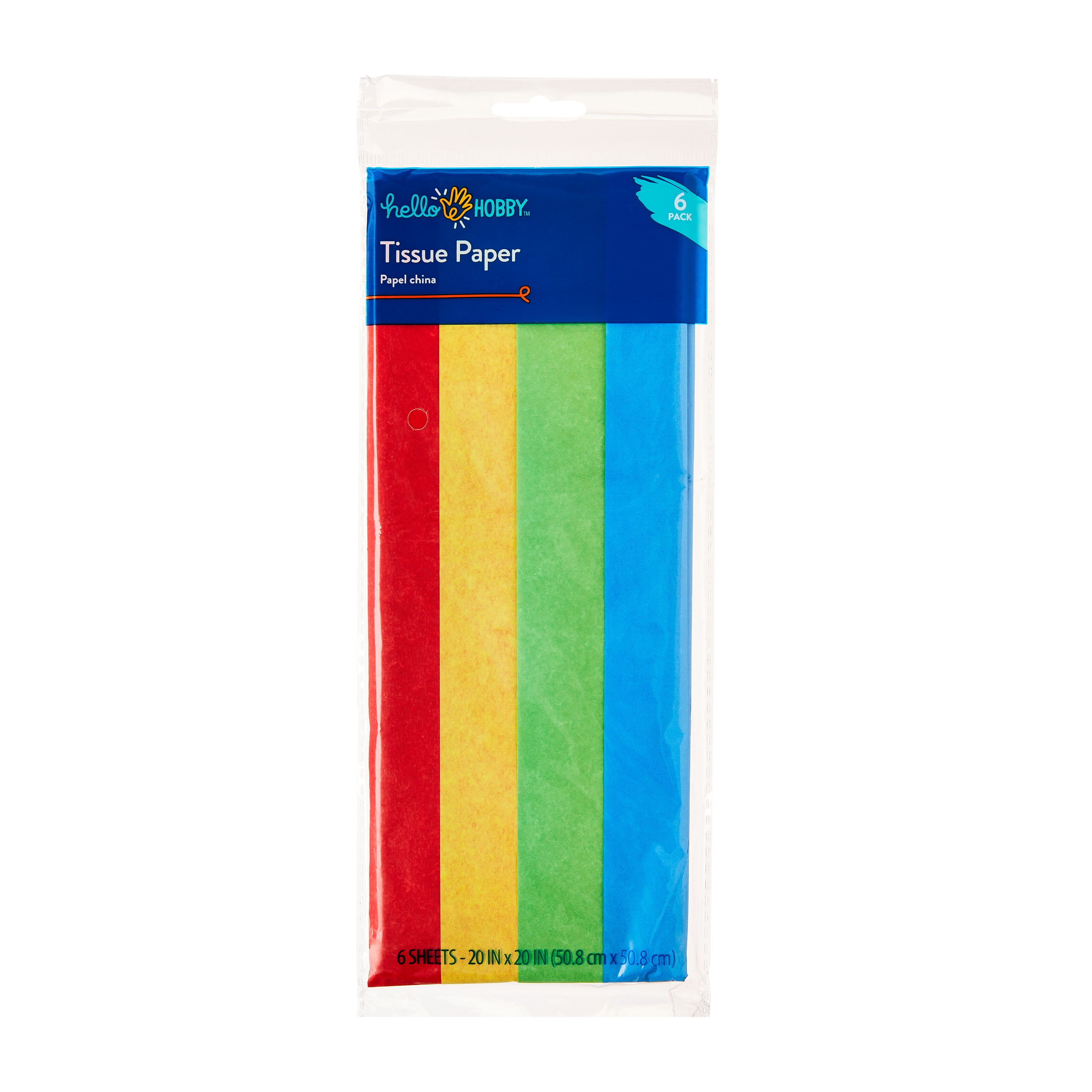 Hello Hobby Primary Multicolor Tissue Paper Squares, 20" x 20", 6 Sheets