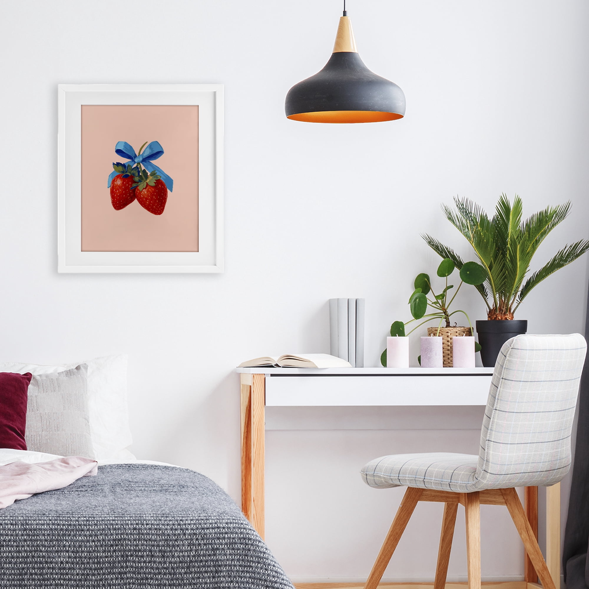 Stupell Industries Strawberry Pair with Blue Bow White Framed Print Under Glass, design by Imagine It Images