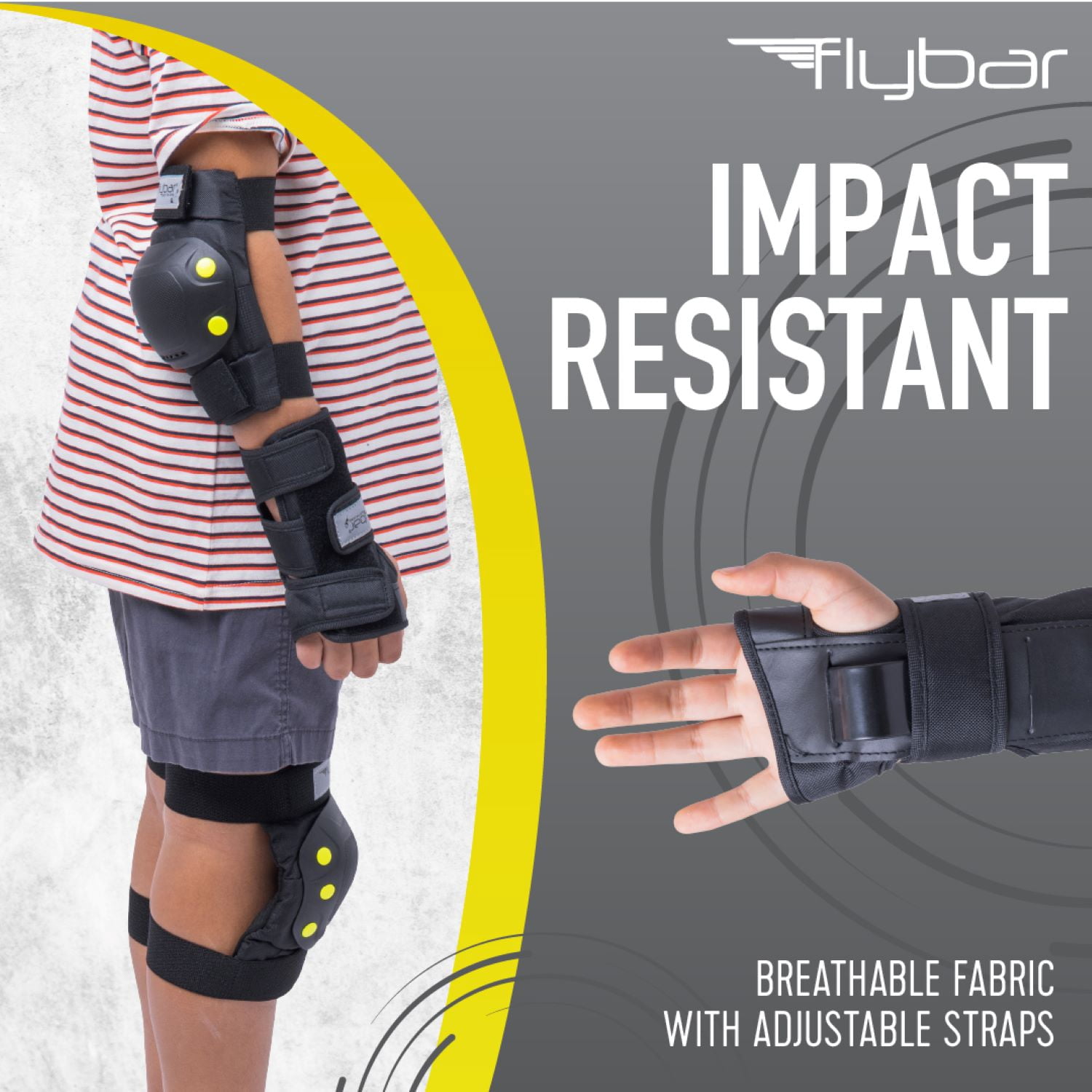 Flybar Safety Sports Gear Knee, Elbow and Wrist Pad Set For Kids Ages 4-7, Black, Small