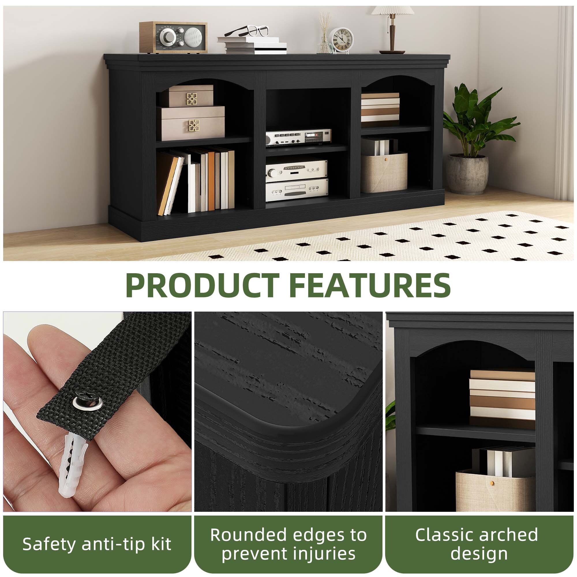 Uforic 59" TV Stand for 60 Inches TV, Farmhouse Entertainment Center with Adjustable Shelf & Storage Cabinets, Black
