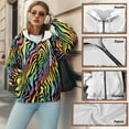 thumbnail image 7 of SCRAWLGOD Colorful Zebra Stylish Full Zipper Hoodies for Women Hooded Long Sleeve Sweatshirt Autumn Winter Outfits Loose Fit Clothes with Drop Shoulder Design, 3XL, 7 of 7