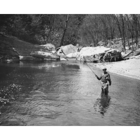 Mid adult man fly-fishing in a lake Canvas Art -  (24 x