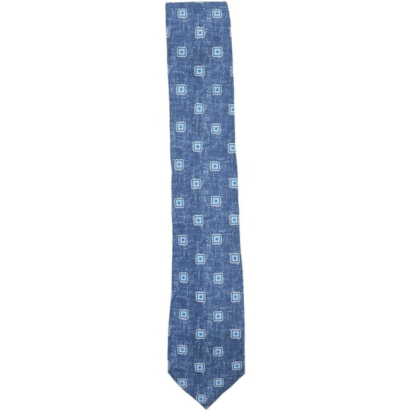 Altea Milano Men's Blue Jean W Squares Linen and Silk Geometric Tie Necktie - One Size