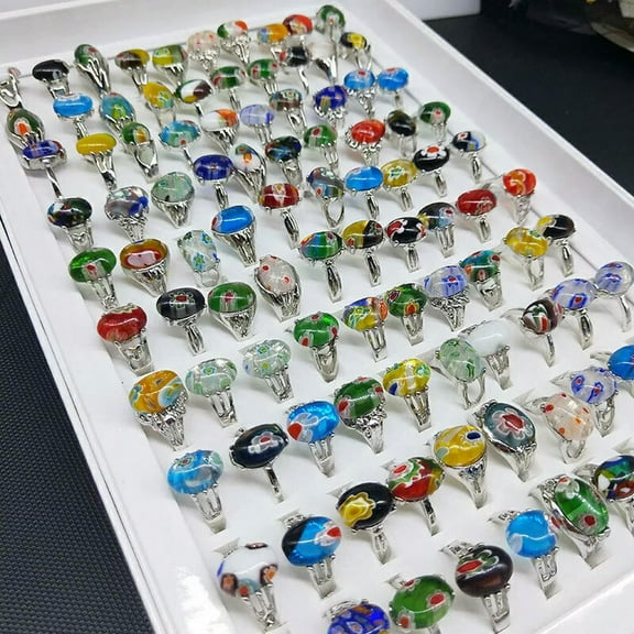K-KED 50pcs Women Lady's Delicate Jewelry Wholesale Mixed Lots Ring Glass Natural Stone Rings