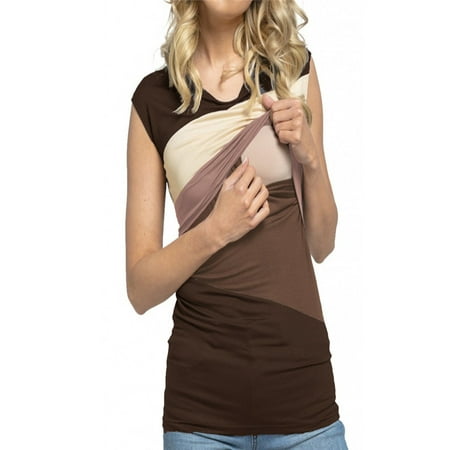 - Women's Maternity Nursing Wrap Top Color Block Double Layer Blouse T Shirt