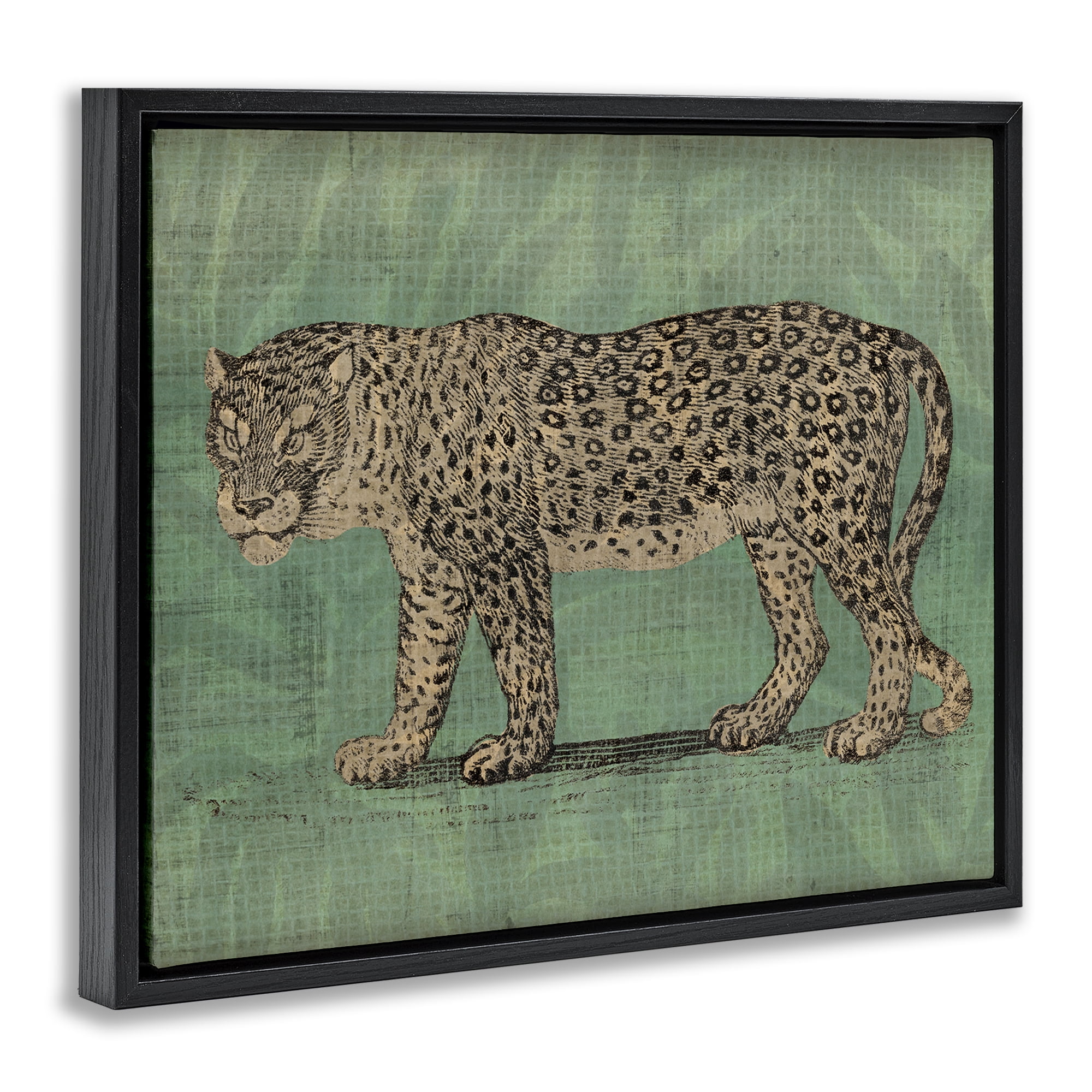 Stupell Industries Fierce Leopard on Green Animals & Insects Painting Black Floater Framed Canvas Art Print Wall Art, 31 x 25