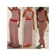 thumbnail image 3 of Yunliwuli Women's 2 Piece Knit Outfit, Striped Round Neck Crop Tank Tops Elastic Waist Long Skirt Set for Beach Party Club, 3 of 10