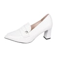 thumbnail image 3 of Women's Wide Width Block Heel Pumps, Breathable Faux Leather Pointed Toe Shoes with Decorative Strap, Comfortable Chunky Heel Dress Shoes for Work, Party, Daily Wear - Black/White/Brown, 3 of 10