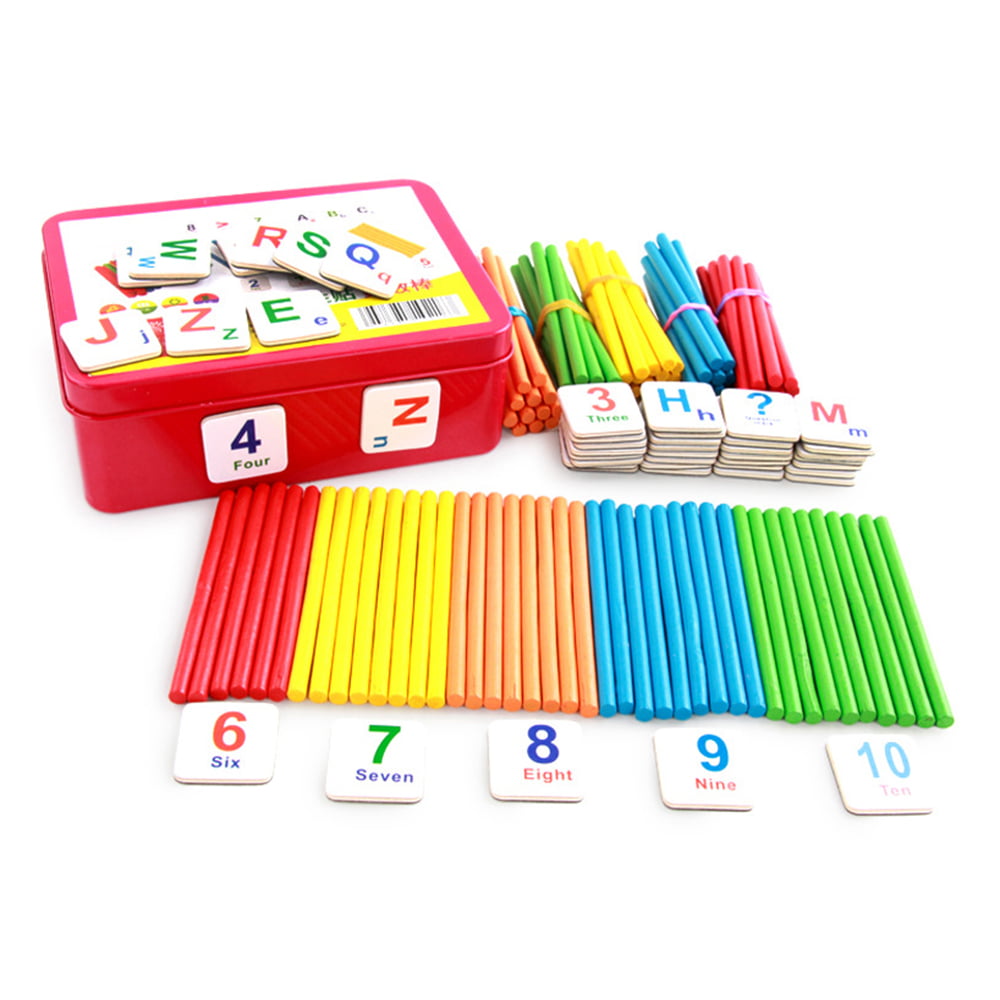 Wooden Number Box Sticks Maths Counting Preschool Kids Educational Toys 