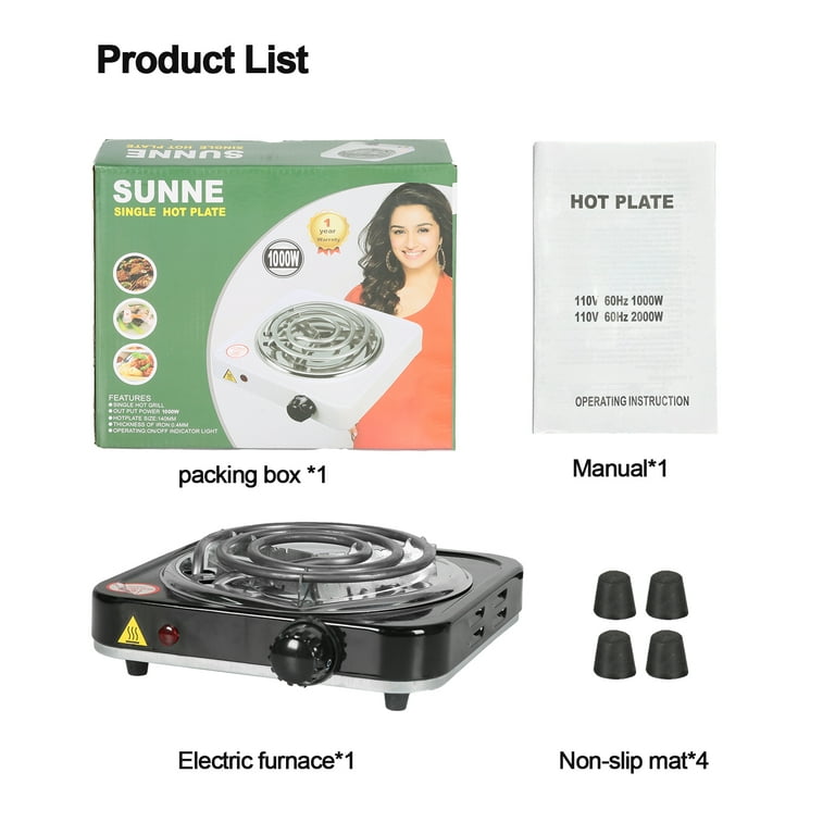 Electric Stove,Portable Stovetop Stainless Countertop Single Burner Cooktop  Compact and Portable, Adjustable Temperature Hot Plate, 1000 Watts