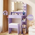 thumbnail image 6 of ICEELF Purple Makeup Vanity with Chair, Small Vanity Desk with Mirror & 3 Color Lights, Girls Vanity Set with Power Outlet for Small Space, 6 of 8