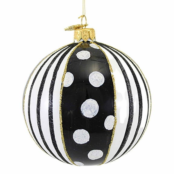 Huras Family Black And White Delight Ball - 1 Glass Tree Ornament 4.00 Inch, Glass - Handpainted Bold Check Pattern Bw01