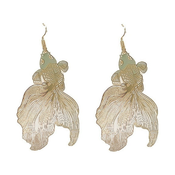 Dengmore Earrings Good Luck Golden Fish Earrings Hollow Hook Drop Dangle Woman Gift