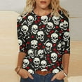 thumbnail image 2 of yoeyez Skeleton Halloween Shirt Women Funny 3/4 Length Sleeve T Shirts Oversized Fall Casual Loose Tee Tops Multicolor,XXXXL, 2 of 6
