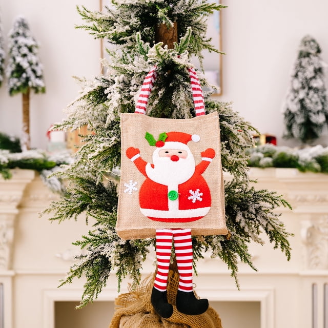 Fiudx Bolsa para Dulces Navideños, Diseño con Forma de Pie, Reutilizable, de Tela No Tejida, Ideal para Guardar Dulces y Pequeños Regalos, Decoración para Fiestas Navideñas, Tamaño Grande, 1 Unidad.