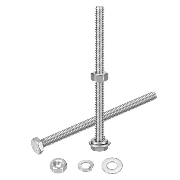 Uxcell 5 Set Hex Head Nuts and Bolts Assortment Kit, 304 Stainless Steel 1/4-20 x 4" Hex Head Bolts with 1/4" Nuts and Washers for Construction, Machinery Manufacturing
