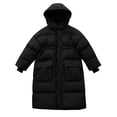 thumbnail image 4 of Zpanxa Girls Hooded Drawstring Waist Long Puffer Jacket Kids Loose Bubble Warm Winter Coat with Big Cargo PocketsBlack 11-12Years, 4 of 5