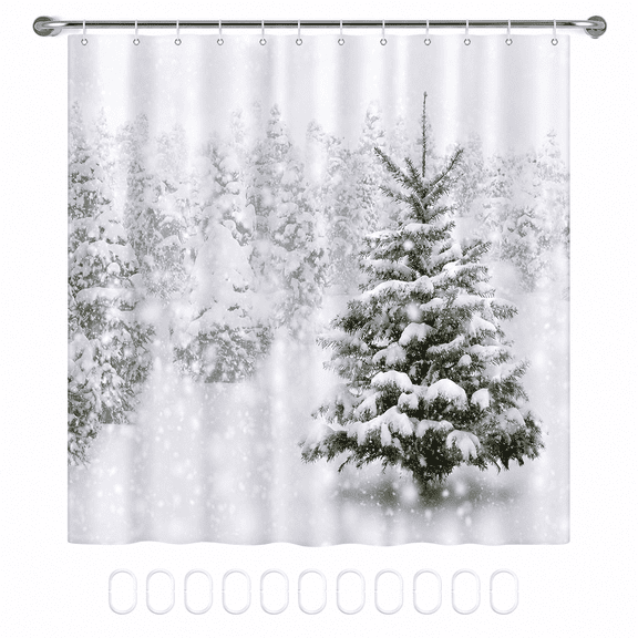 72x72 inch Christmas Shower Curtain Set Natural Winter Forest Snowflake Snowfall Bathroom Curtain Durable Waterproof Fabric Bathtub Sets Home Decor