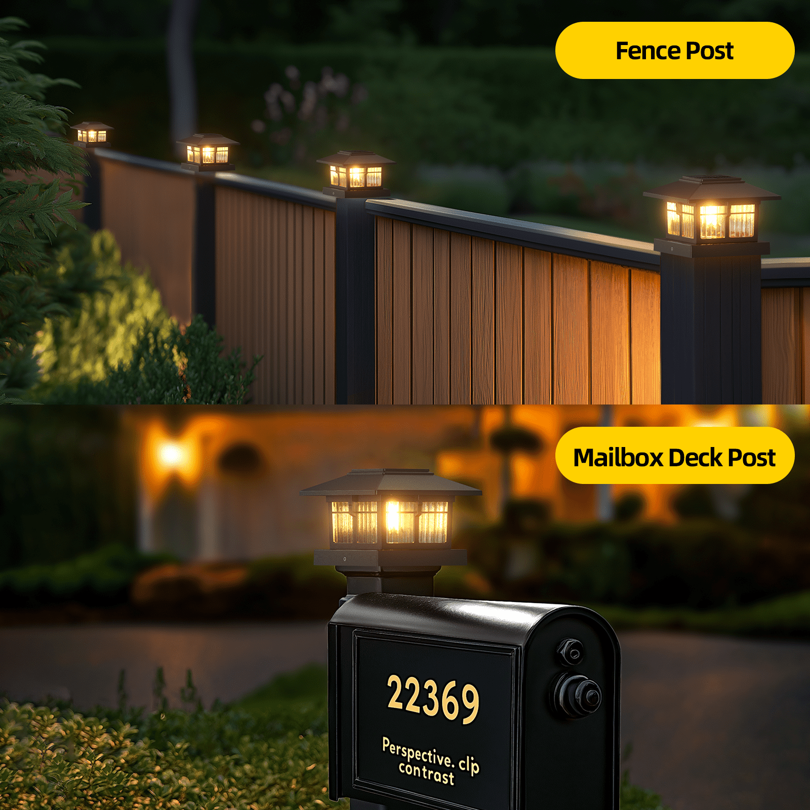 4x4 Solar Post Cap Lights, 6 Pack Fence Deck Post Lights Outdoor Solar Powered Waterproof with Two Light Modes Warm&Cool White for Garden Patio Decor (Black, 6)