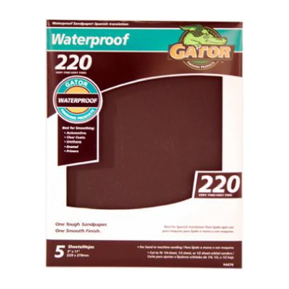 Gator Grit 4474 Sandpaper, Very Fine 220-Grit, 9 x 11-In., 5-Pk. - Quantity 10