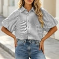 thumbnail image 4 of Dpjklzsn Women's Striped Button Down Shirt, Short Sleeve Collared Loose Fit Blouse with Front Pocket, 4 of 6