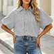 thumbnail image 4 of Neewe Womens Summer Striped Comfy Cardigans Batwing Short Sleeve Lightweight Button Lapel Collar Casual Tops, 4 of 6