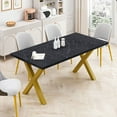 thumbnail image 2 of 70.87"Modern Square Dining Table with Printed Black Marble Table Top+Gold X-Shape Table Leg, 2 of 5
