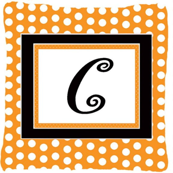 Carolines Treasures  Monogram Initial C Orange Polka dots Indoor & Outdoor Fabric Decorative Pillow