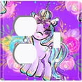 thumbnail image 4 of Metal Light Switch Plate Cover Purple Unicorn Rose Fairy Universe UNI006, 4 of 13