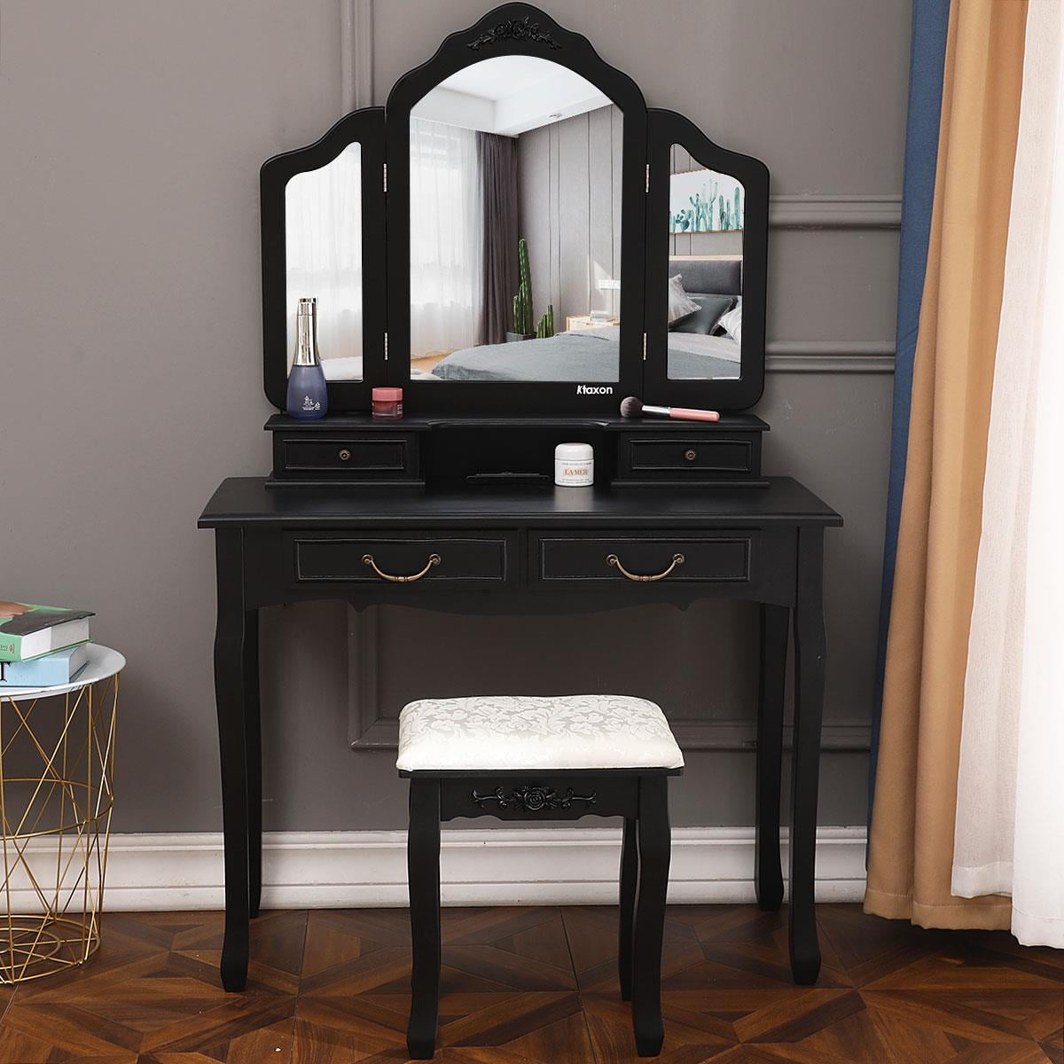 black dresser with mirror