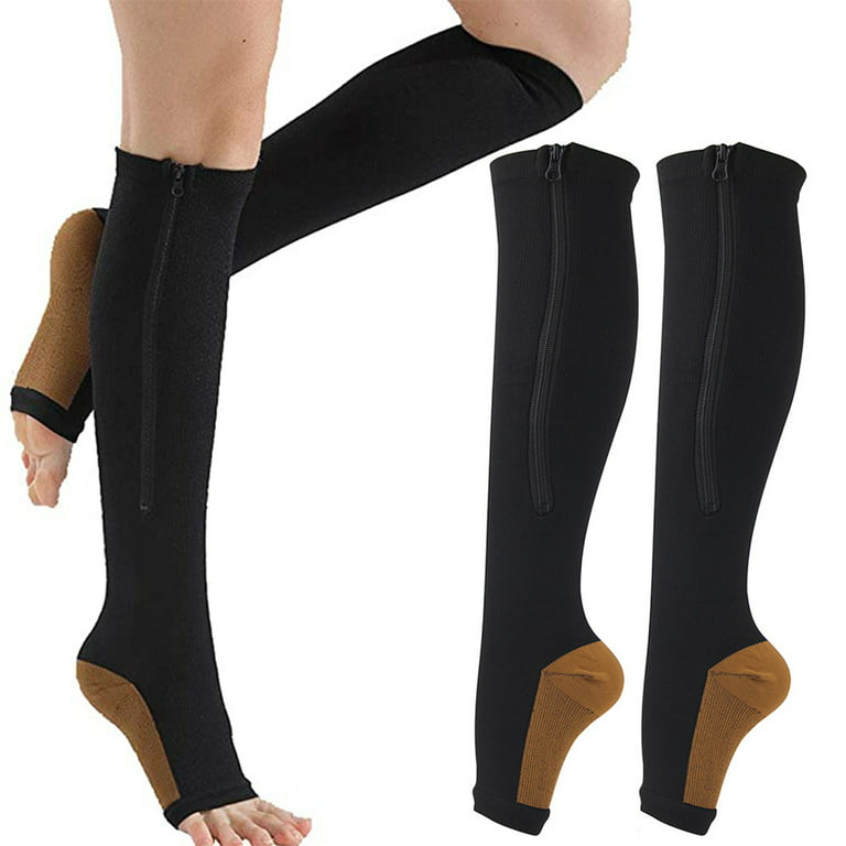 Black zip up compression socks 20-30 mmgh EASY ZIP UP Open Toe Stockings  for fit