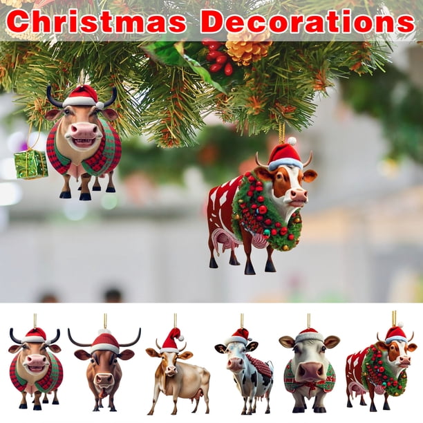 Xihbxyly Adorno Navideño Personalizado de Vaca, Bonito Adorno Colgante, de Hierro, Estilo Rústico, Ideal para Árboles, Puertas y Coches. Regalo Perfecto para Navidad, San Valentín y Cumpleaños. Tamañ