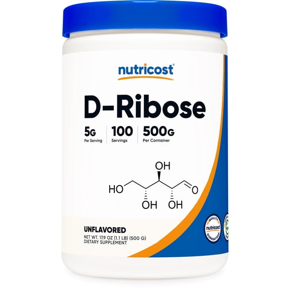 Nutricost D-Ribose Powder 500 Grams - 100 Servings, 5000mg Per Serving - Gluten Free Supplement