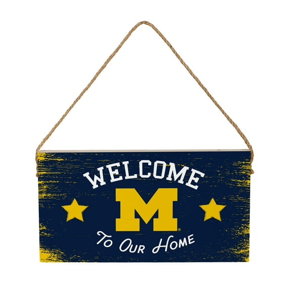 Michigan Wolverines 6" x 11" Welcome Home Wood Wall Sign with Rope Hanger