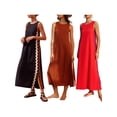thumbnail image 3 of Yunliwuli Women's Midi Tank Dress Loose Side Ric Rac Split Round Neck Sleeveless Casual Dress for Summer, 3 of 7