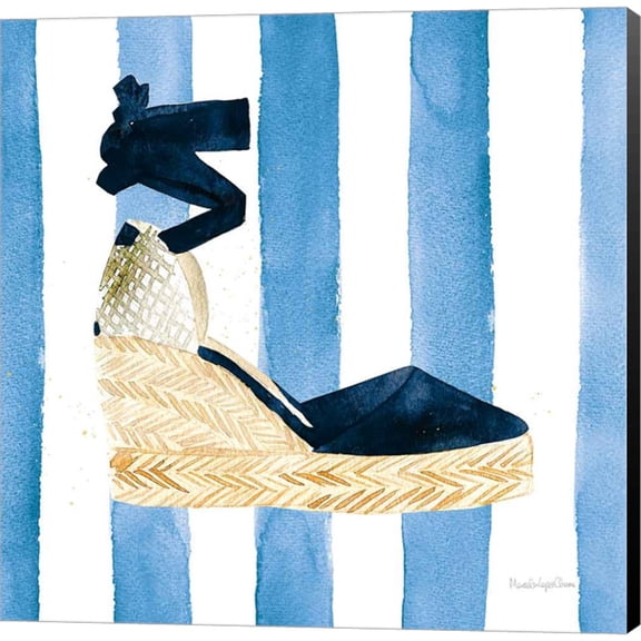 Great Art Now Beach Glam VI Navy on Stripes by Mercedes Lopez Charro, Canvas Wall Art, 12W x 12H