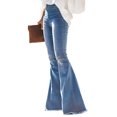 thumbnail image 4 of Women's Multicolor/Black/Sky Blue Distressed Bell Bottom Denim Pants, 4 of 10
